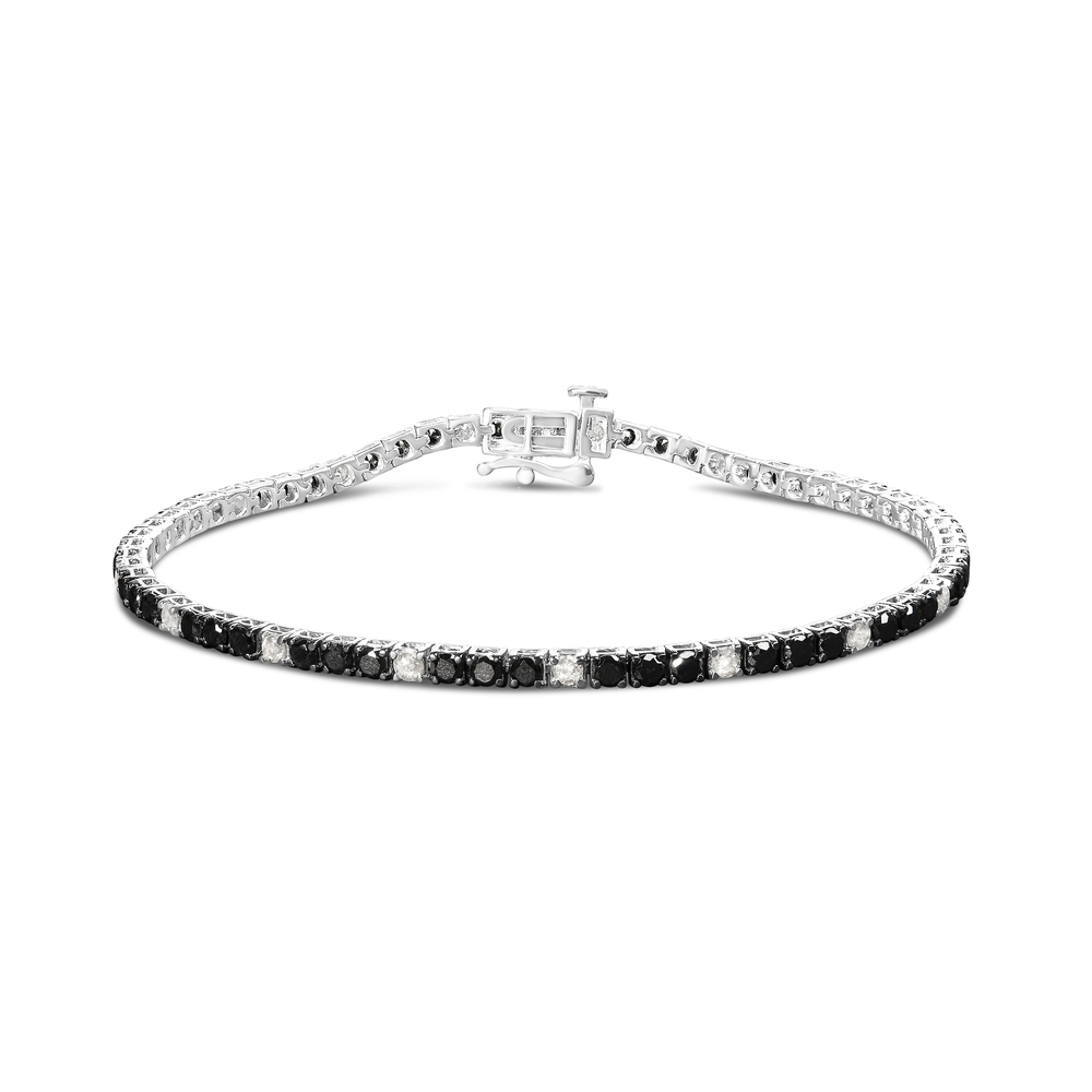 .925 Sterling Silver 4.0 Cttw Black and White Diamond Tennis Bracelet (I-J
